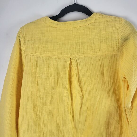 Soft Surroundings Long Sleeve Top M Womens Yellow Pop Over V Neck 100% Cotton - Picture 10 of 11